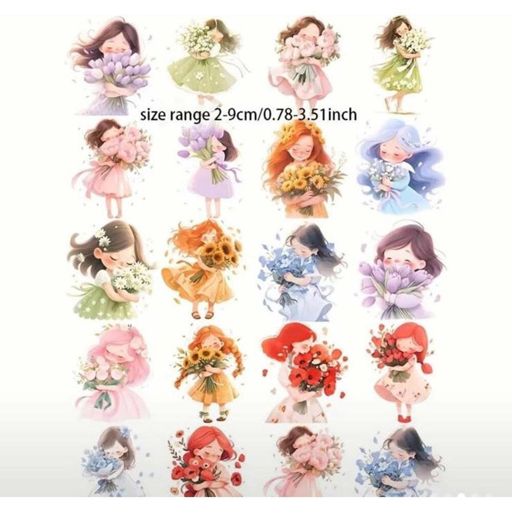 Cute Flower Girl Sticker Set - 24 Designs